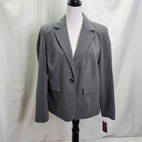 JM Collection Charcoal Gray One Button Blazer Jacket Size 10 - Picture 3 of 11